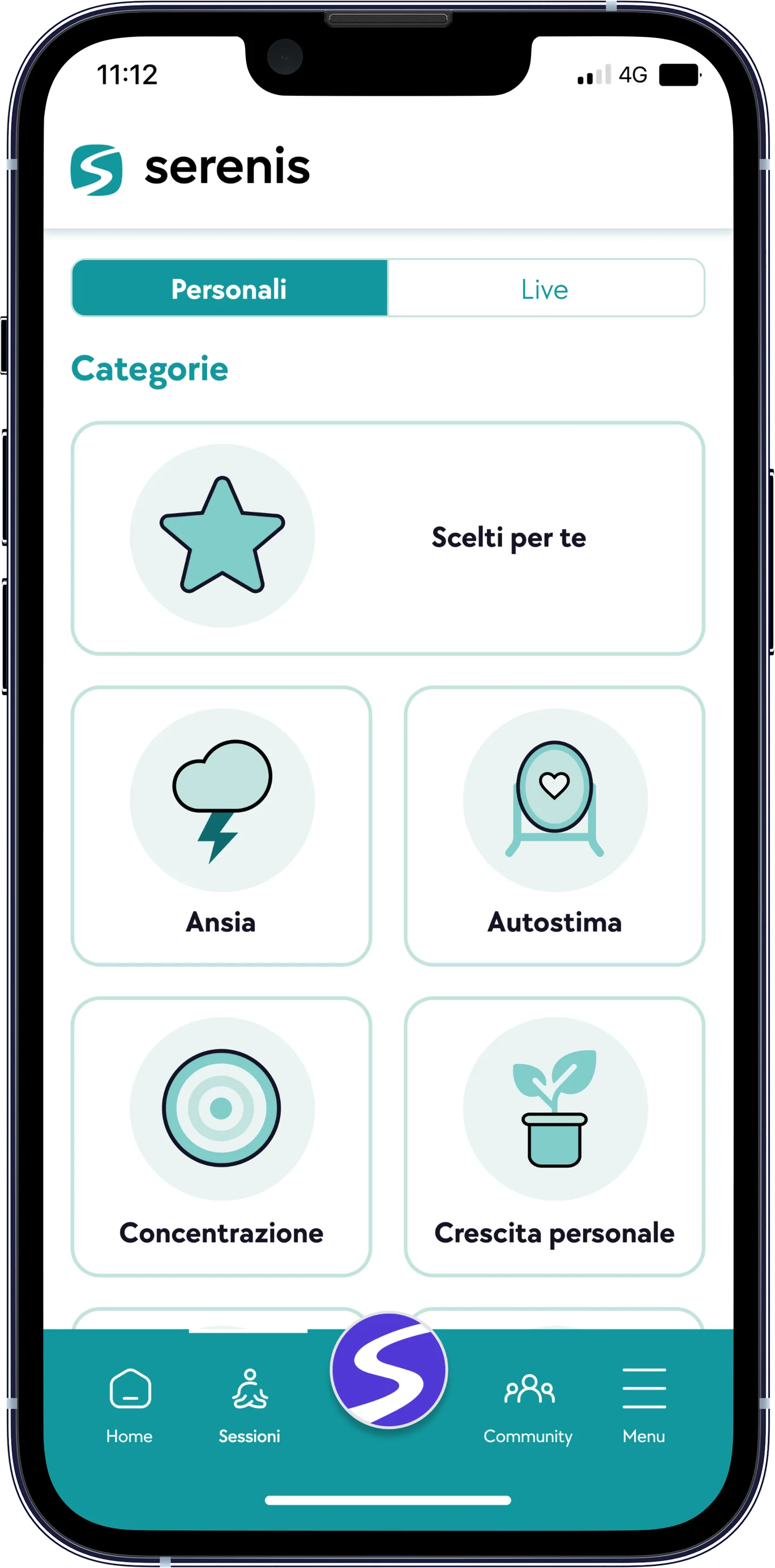 Mockup Serenis con scelta di esercizio tempo e voce